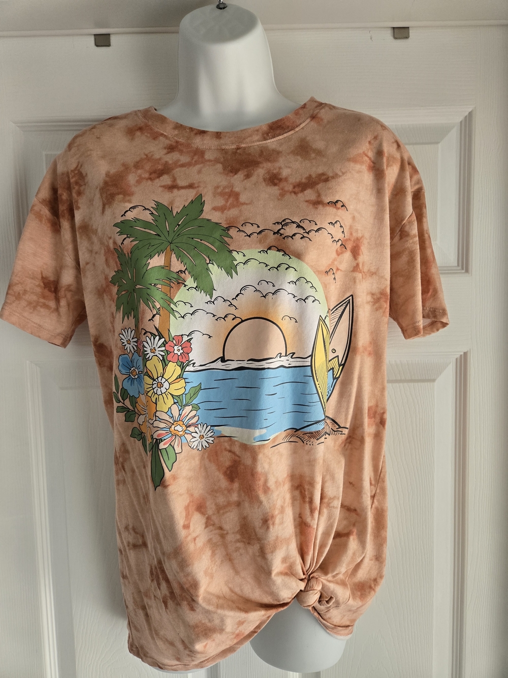 Orange Tie-Dye Palm Tree & Surfboard Graphic T-Shirt